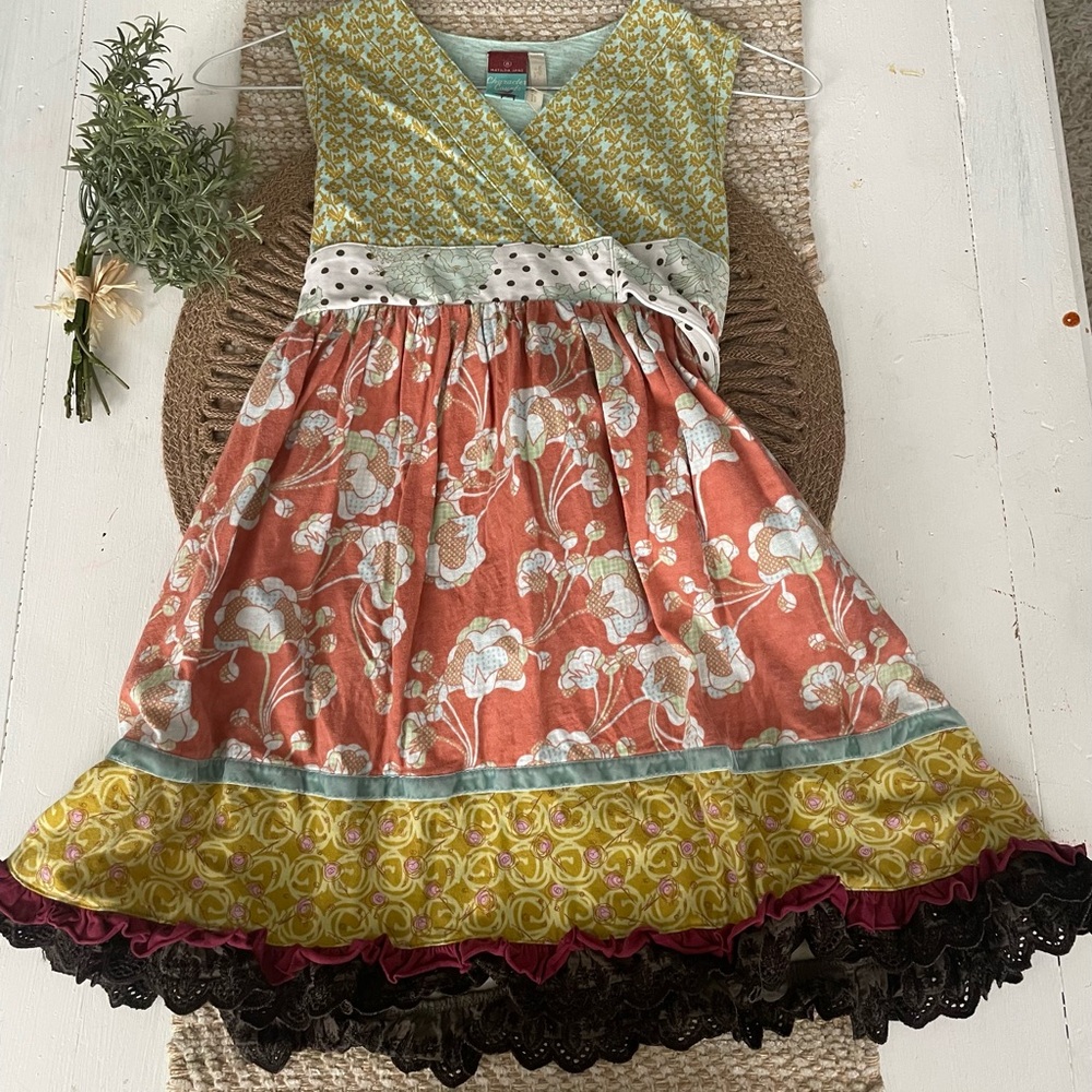 Matilda Jane Coral and Green Floral Dress Sz 8
